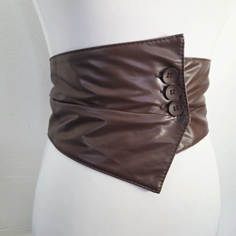 Stretchy wide brown waist belt - Picture 6 of 10